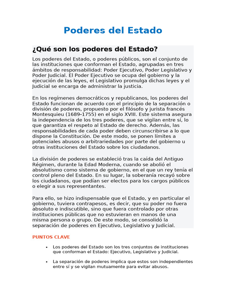 Poderes Del Estado | PDF | Separación de poderes | Ejecutivo (gobierno)