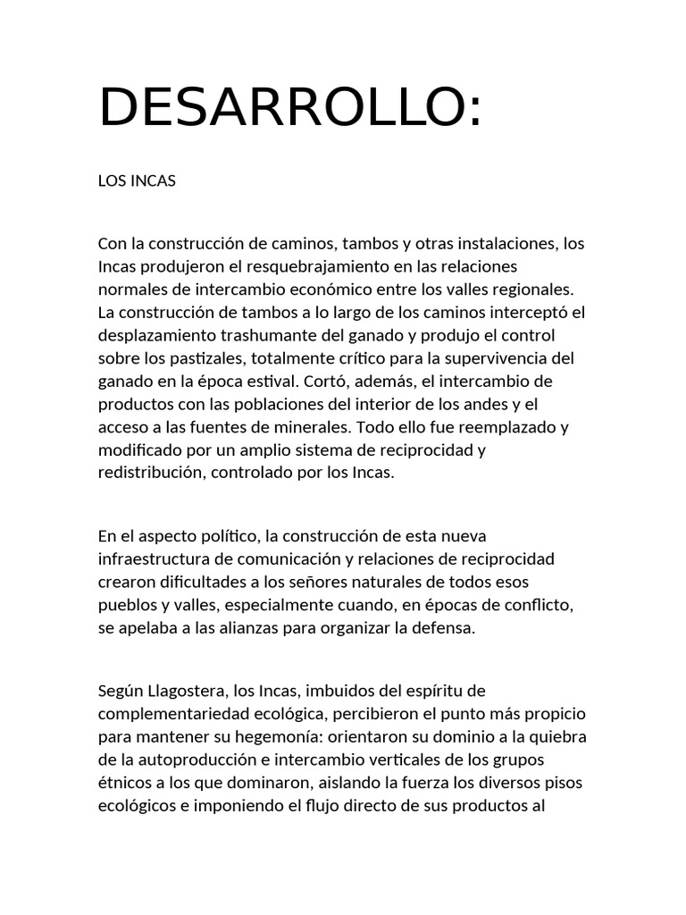 DESARROLLO 2c | PDF | Imperio Inca | Economias