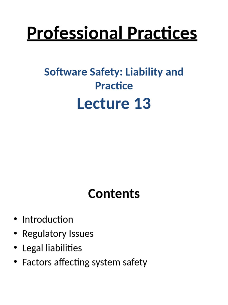 Software Safety: Liability & Regulations | PDF | Reliability ...
