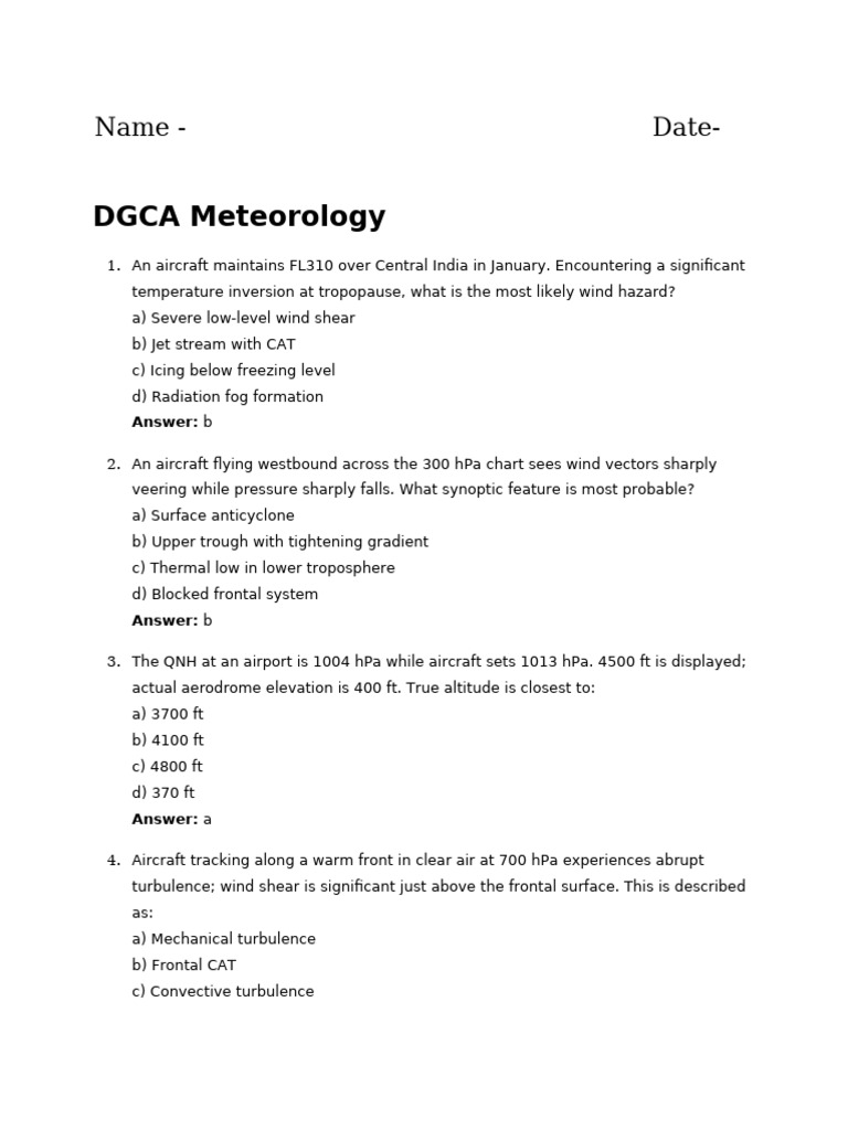 DGCA Meteorology Exam Questions | PDF | Wound | Thunderstorm