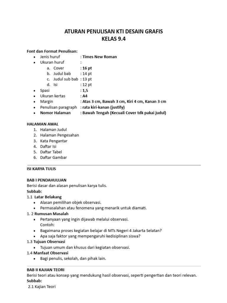 Aturan Penulisan KTI Desain Grafis Kelas 9.4 | PDF