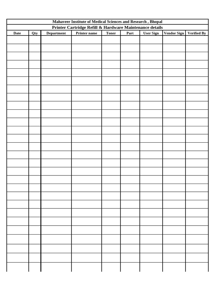 Cartridge Log Book | PDF