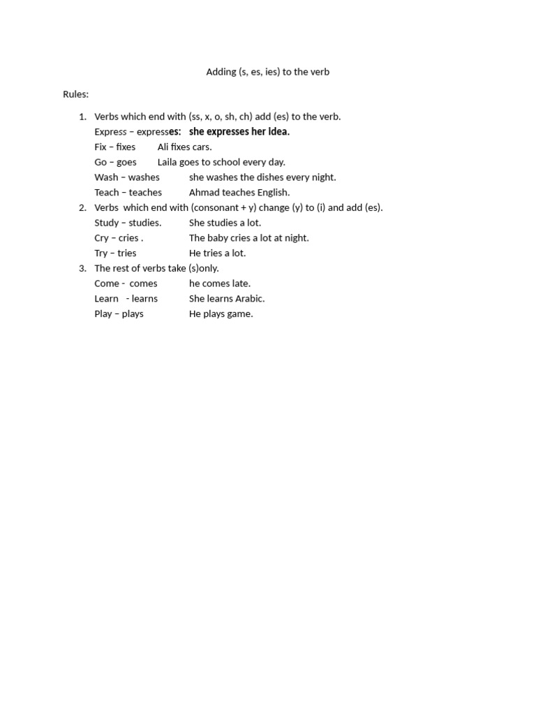 Adding Verb Endings: s, es, ies Rules | PDF
