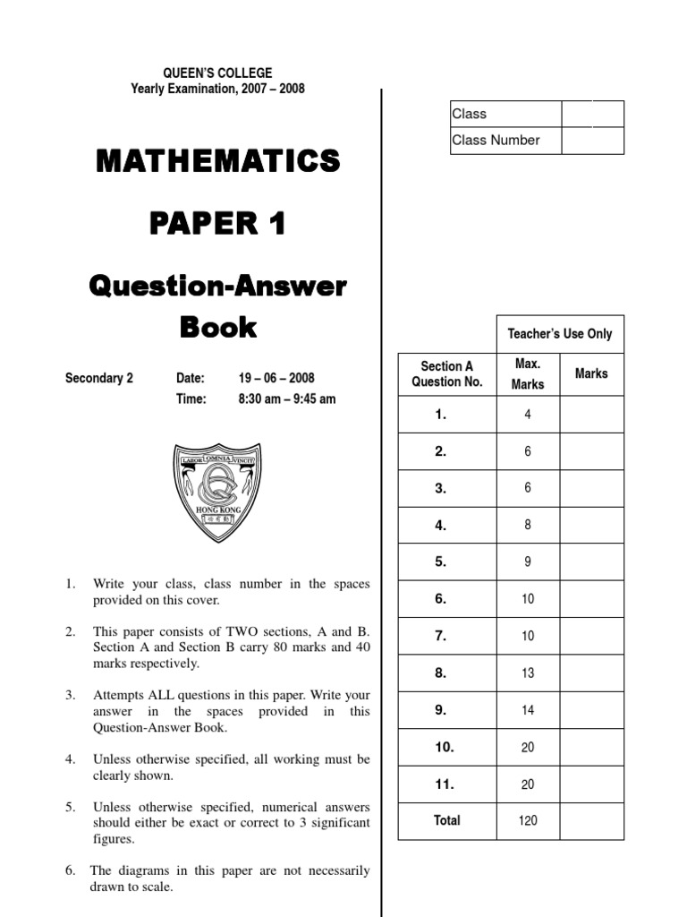 2008 Queen's College Math Exam Paper | PDF | Trigonometric Functions | Map