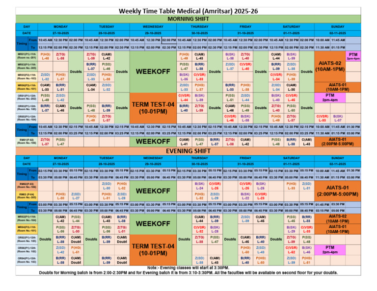 Medical Time Table 27 Oct 2025 To 02 Nov 2025 | PDF