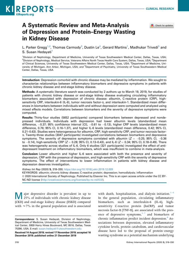 Depression and Inflammation in Kidney Disease | PDF | Chronic Kidney ...
