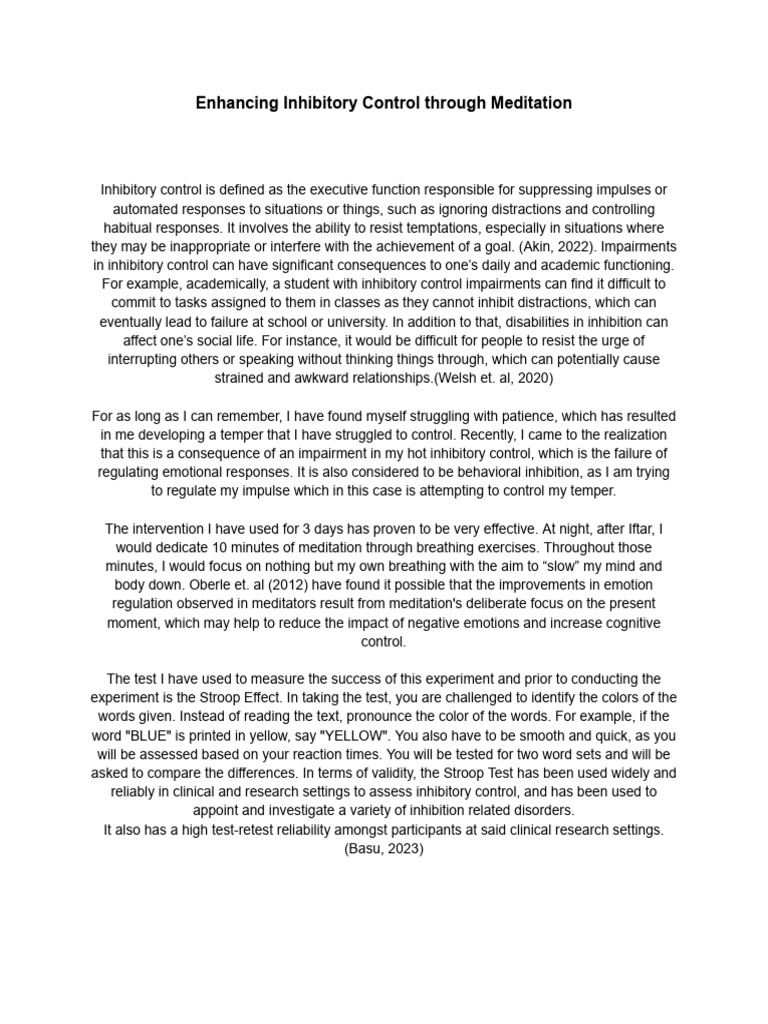 Enhancing Inhibitory Control Through Meditation | PDF | Impulsivity ...