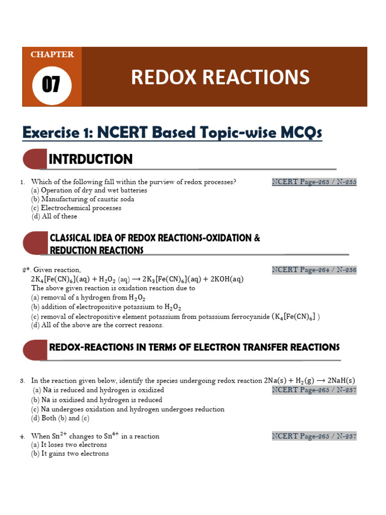 Redox Reactions | PDF | Redox | Chemical Reactions