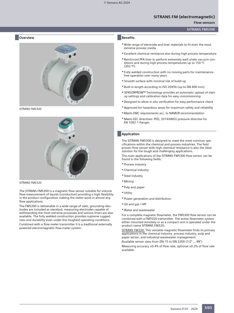 SITRANS FMS300 Flow Sensor Overview | PDF | Flow Measurement