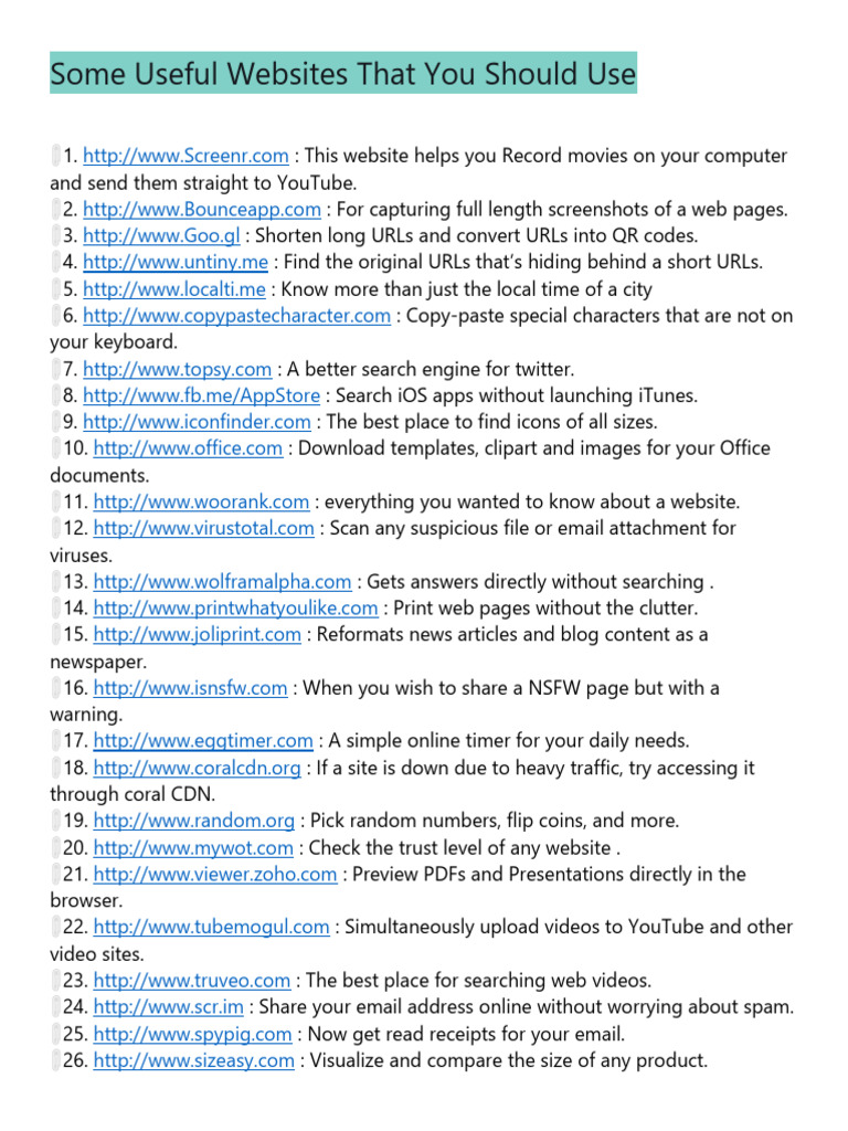 Essential HTTP Websites List | PDF | Websites | World Wide Web