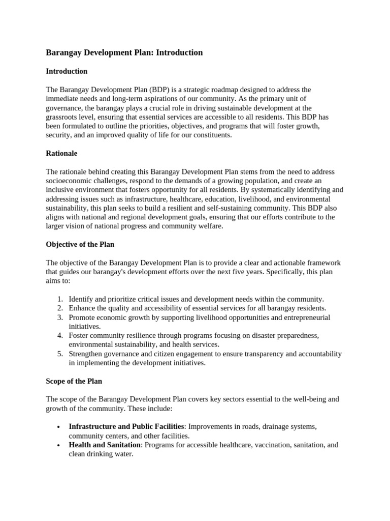 Barangay Development Plan Overview | PDF | Governance | Sustainability