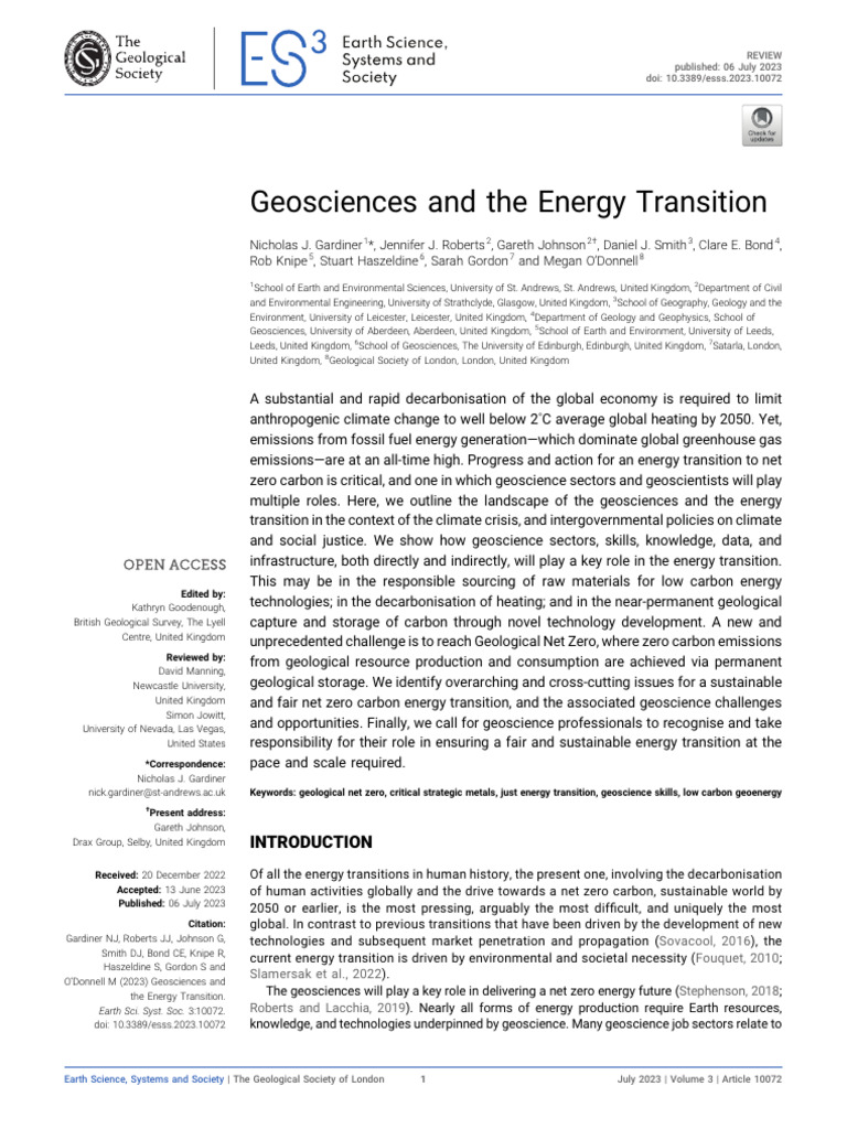 Geosciences and The Energy Transition | PDF | Climate Change Mitigation ...