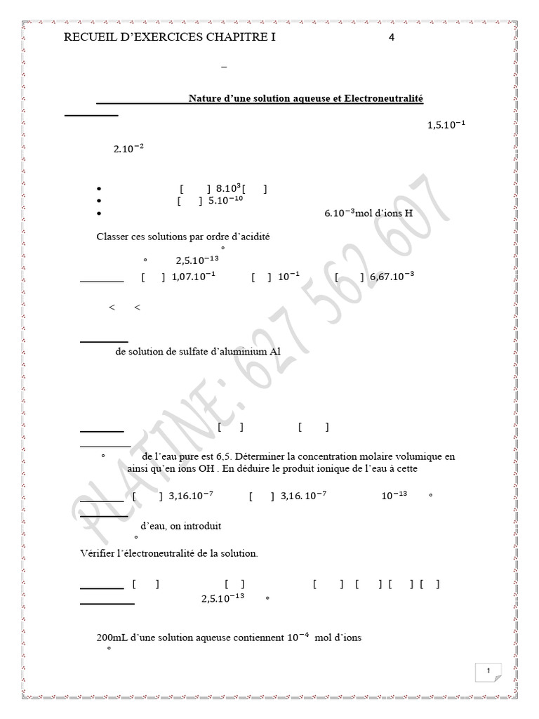 Exercices sur le pH et solutions aqueuses | PDF | Ph | Concentration ...