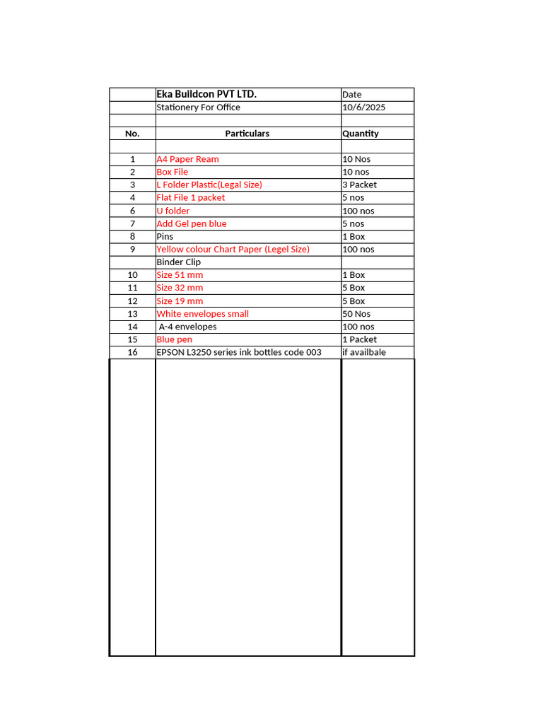 Stationery 17072025 | PDF