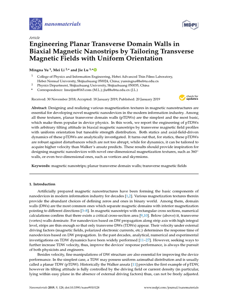 Engineering Planar Domain Walls in Nanostrips | PDF | Coordinate System ...