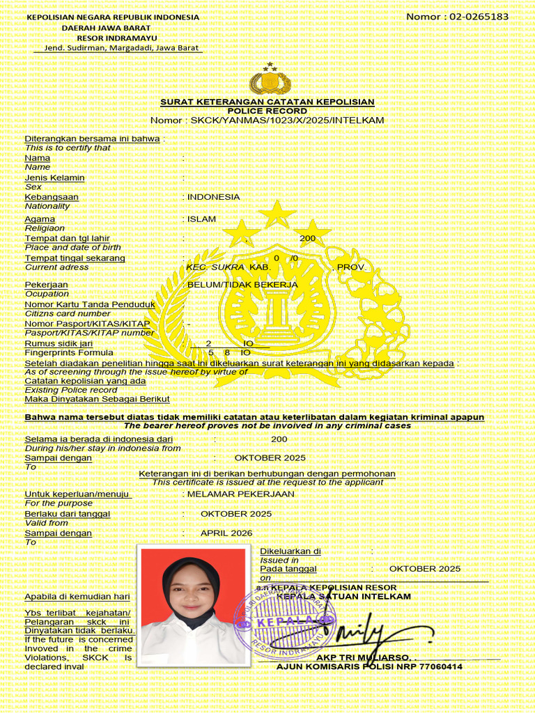 SKCK Widiayanti untuk Melamar Pekerjaan | PDF