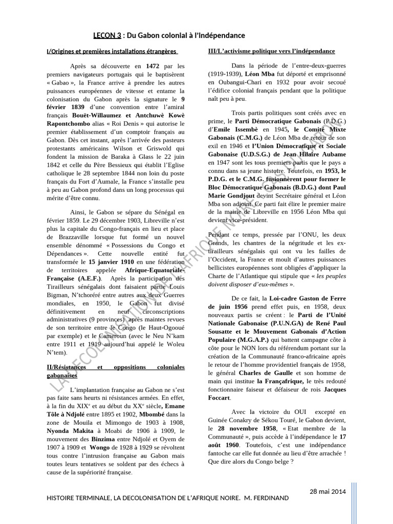 Histoire du Gabon : Colonisation et Indépendance | PDF