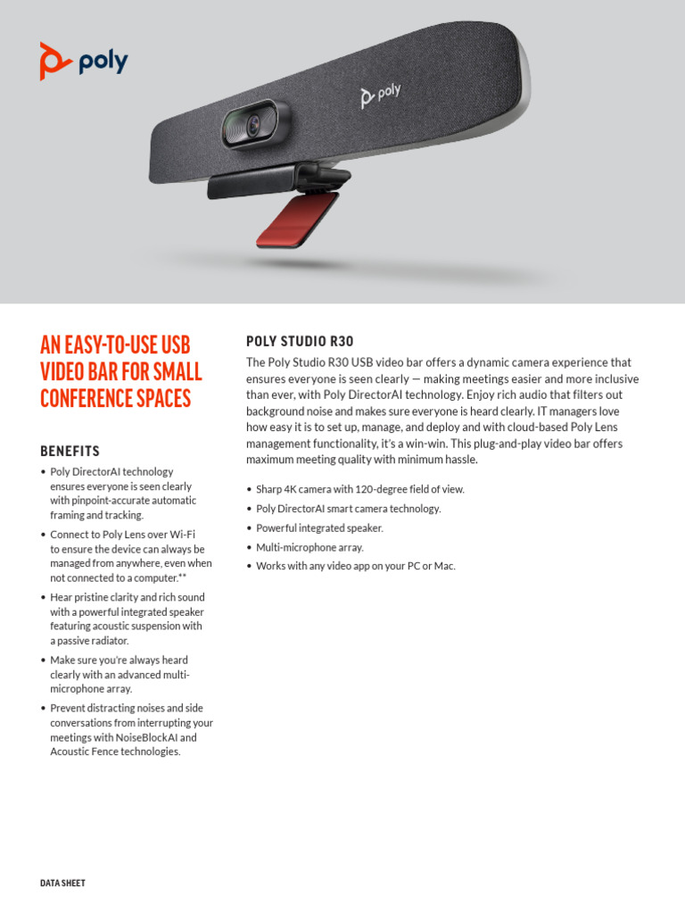 Poly Studio R30 Video Bar Datasheet | PDF | Usb | Loudspeaker
