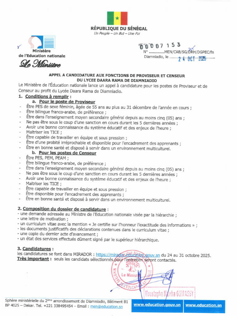 Appel À Candidature Prov Et Cens Daara Rama | PDF