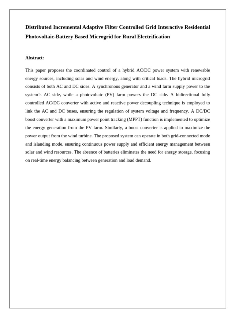 Hybrid AC/DC Microgrid for Rural Electrification | PDF | Capacitor ...