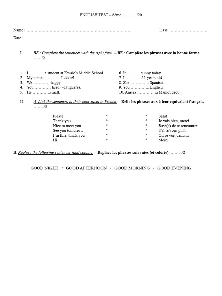 English Test for 6th Grade Students | PDF | Language Mechanics ...