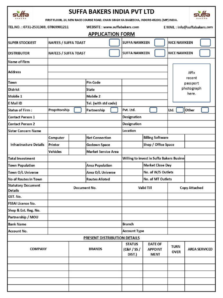 S.S. & Distributor Appointment Form | PDF
