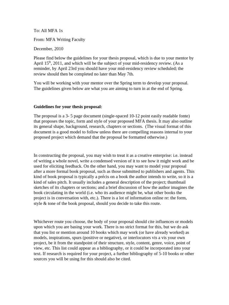 MFA Thesis Proposal Guidelines | PDF | Books