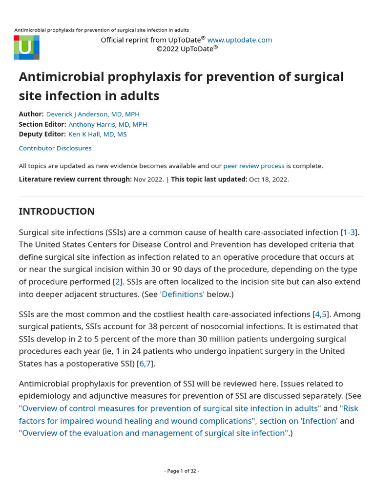 Antimicrobial Prophylaxis For Prevention of Surgical Site Infection in ...