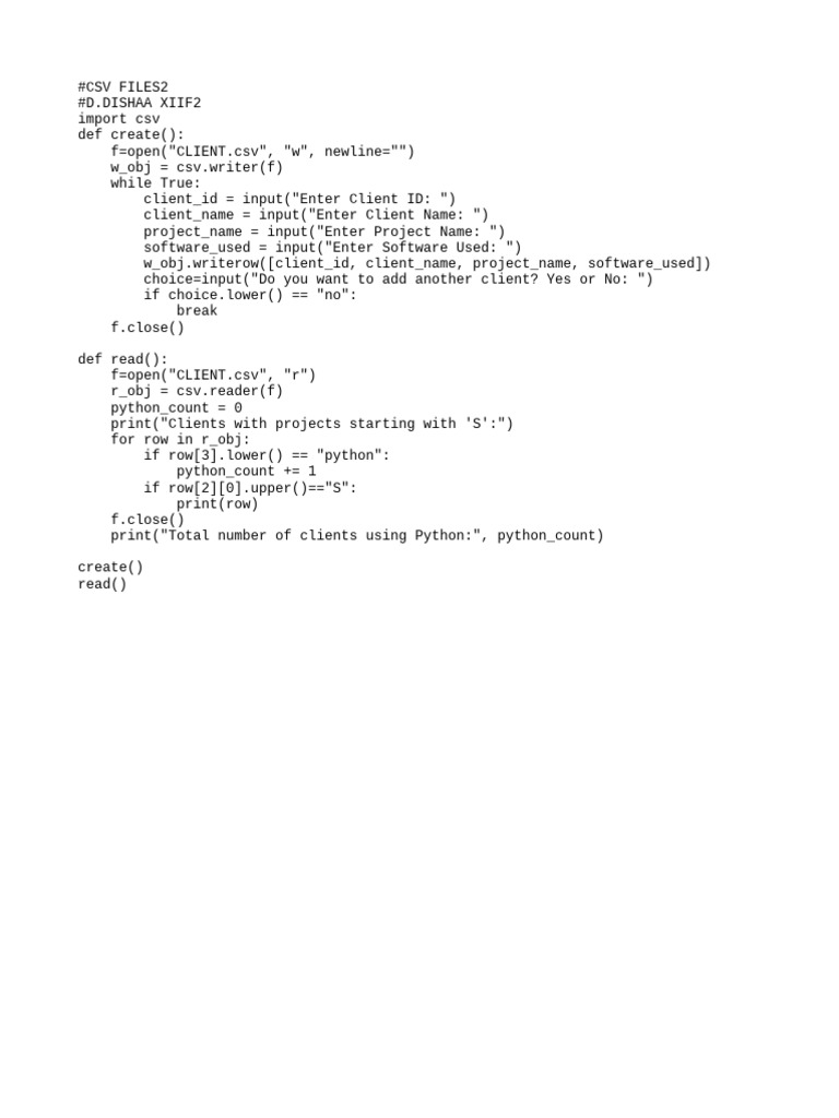 Client Project CSV Management Script | PDF
