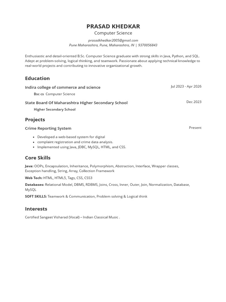 B.Sc. Computer Science Graduate Profile | PDF