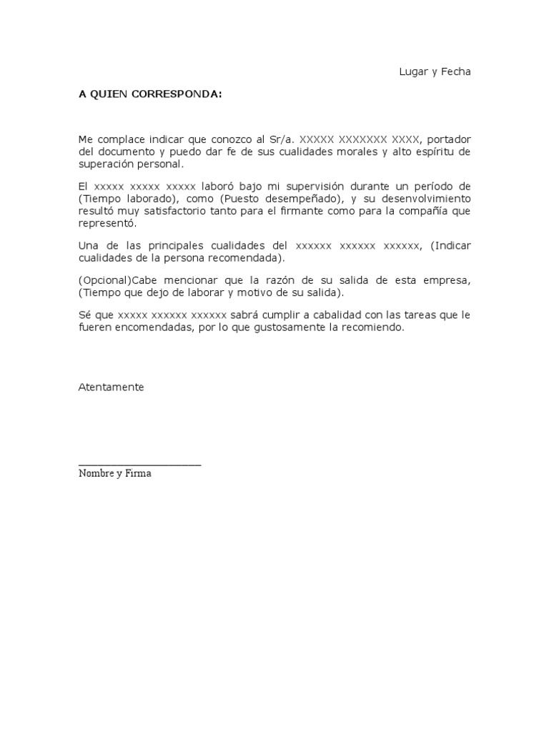 Carta de Recomendacion Laboral