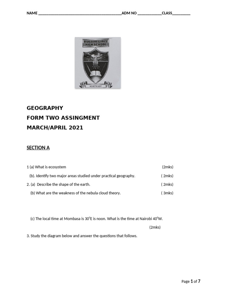 Form Two Geography Assignment 2021 | PDF | Atmosphere Of Earth | Atmosphere