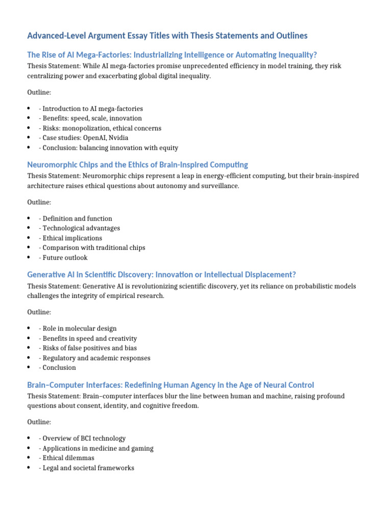 04 EXAMPLES Advanced Essay Titles and Outlines 2 | PDF | Artificial ...