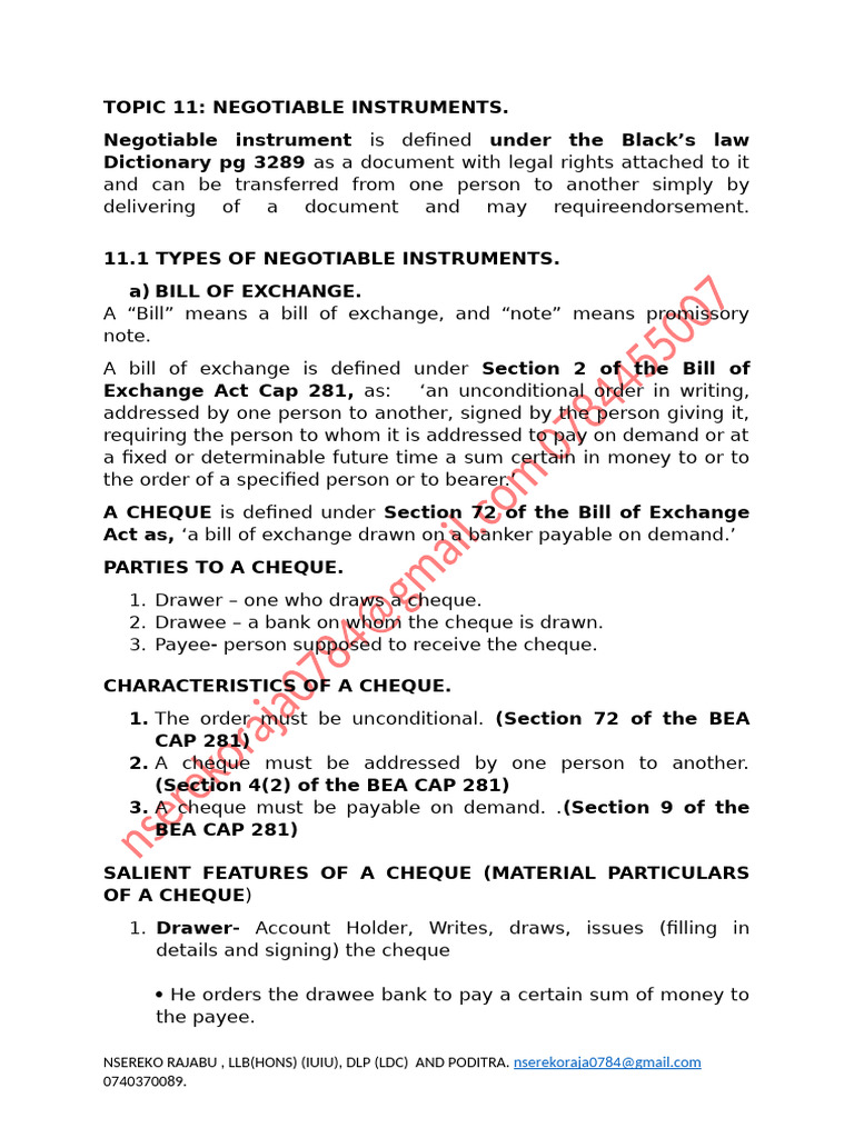 Negotiable Instrument by Nsereko Rajabu | PDF | Negotiable Instrument ...