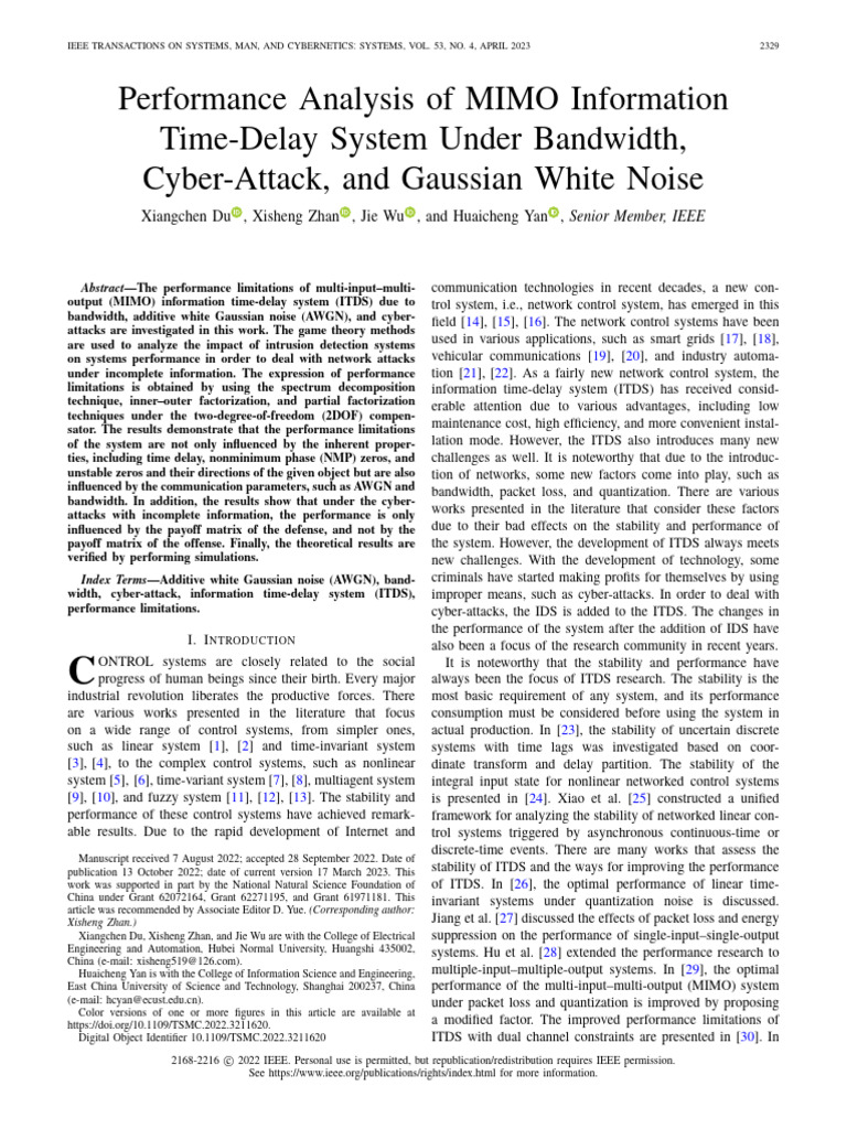 Performance Analysis of MIMO Information Time-Delay System Under ...