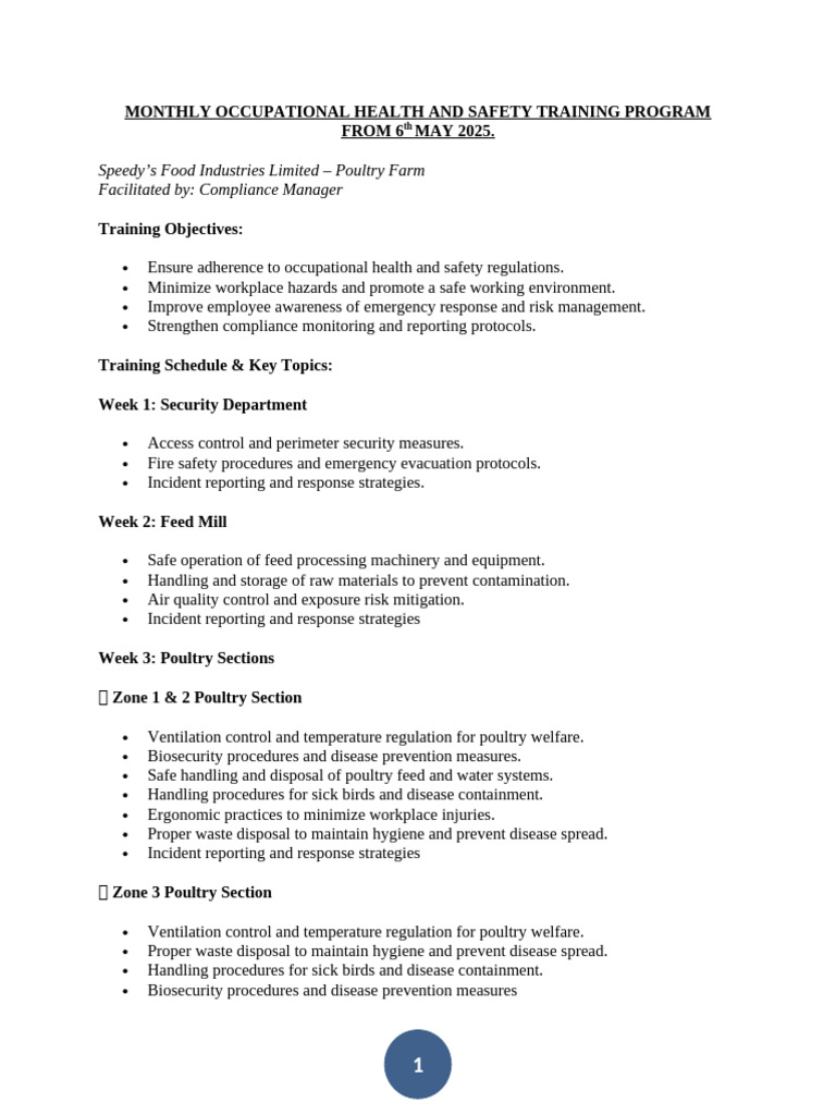 Monthly Occupational Health and Safety Training Progra1 | PDF ...