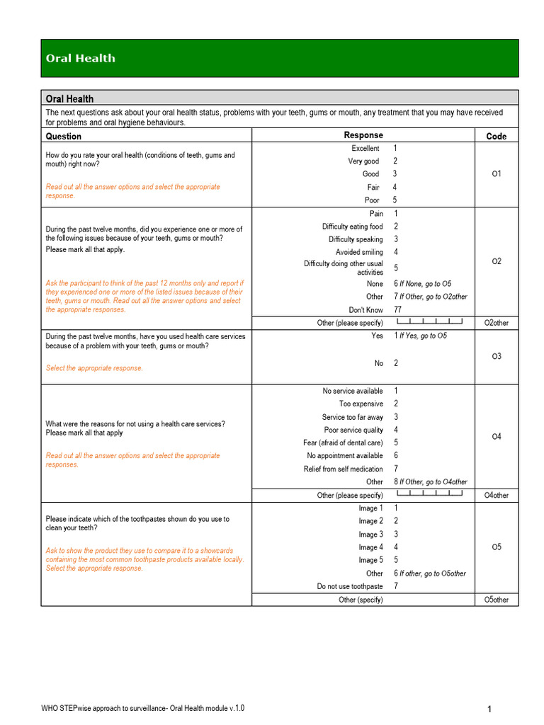 WHO Oral Health Surveillance Guide | PDF | Oral Hygiene | Dentistry
