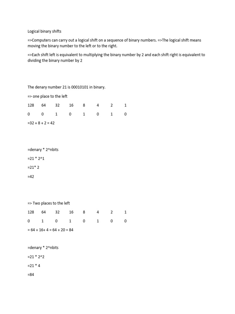Logical Binary Shifts | PDF