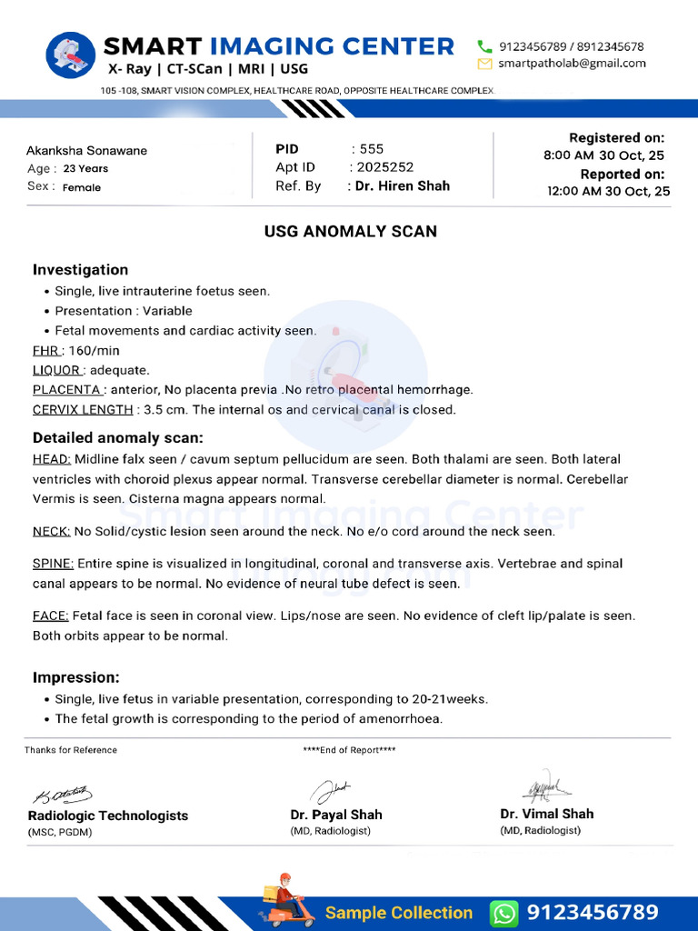 Akansha Sonawane Usg Report | PDF