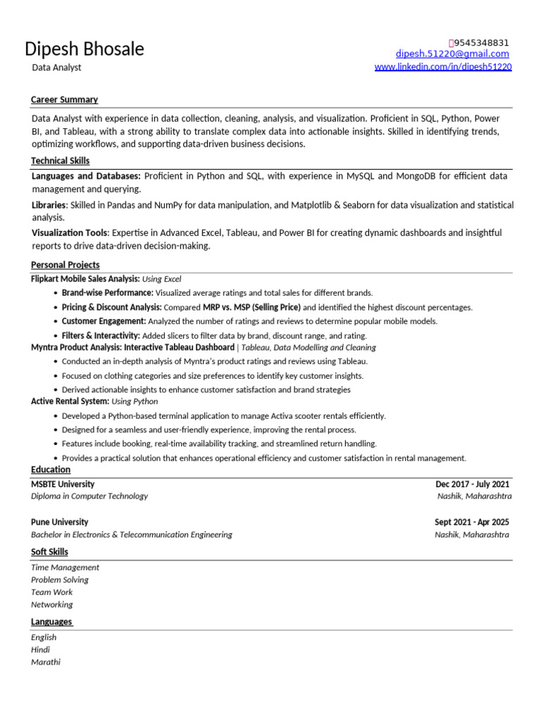 Darshan Patil (Data Anaylst) - Compressed | PDF | Data | Data Analysis
