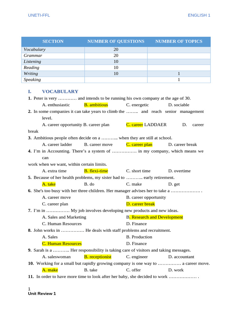 English Career Skills Assessment Guide | PDF | Job Interview