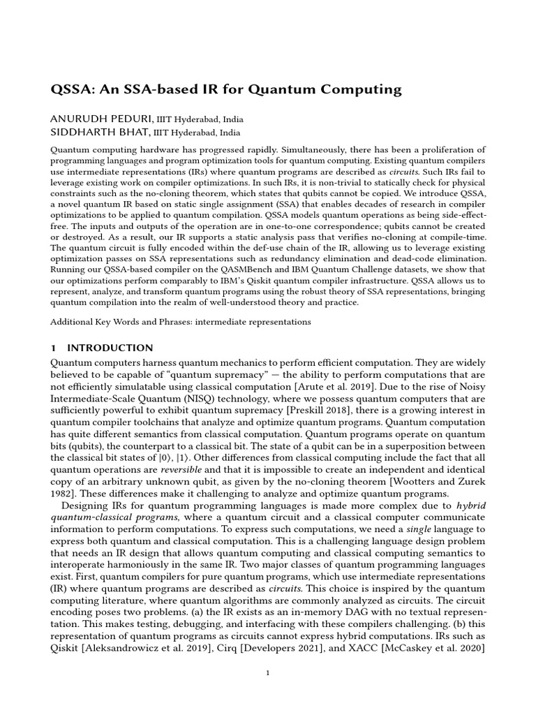 SSA-based IR For Quantum Computing | PDF | Quantum Computing | Computer ...