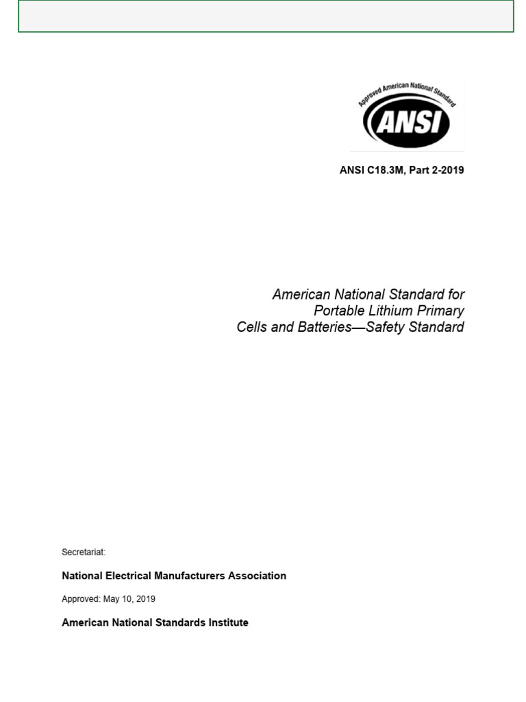Preview Ansi+c18.3m+Part+2 2019（美国国家原锂电池标准） | PDF | Safety | Electric ...