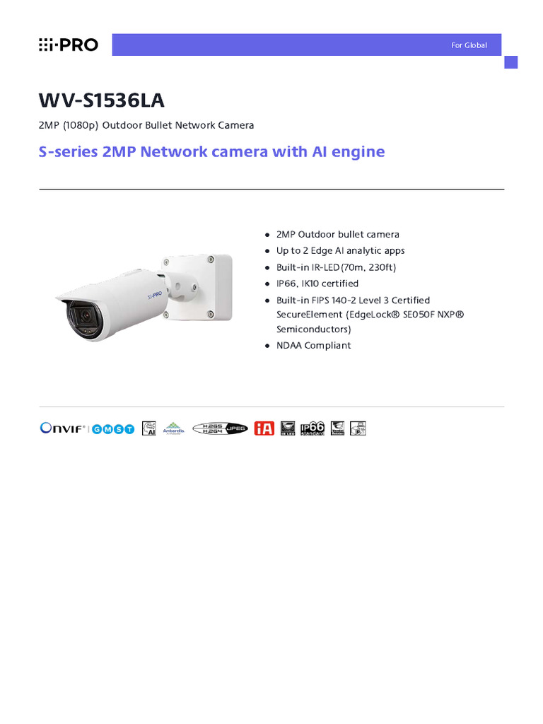 Camera I-Pro Wv-S1536la | PDF | Zoom Lens | Internet Protocol Suite