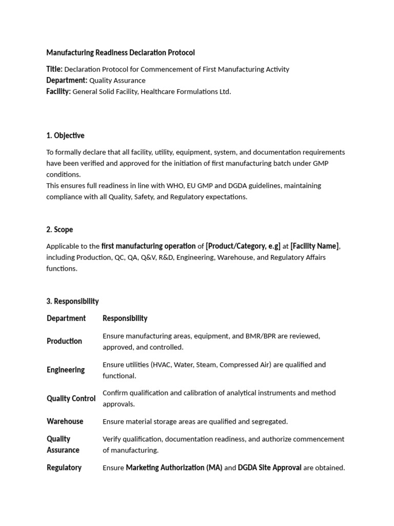 Manufacturing Readiness Declaration Guide | PDF