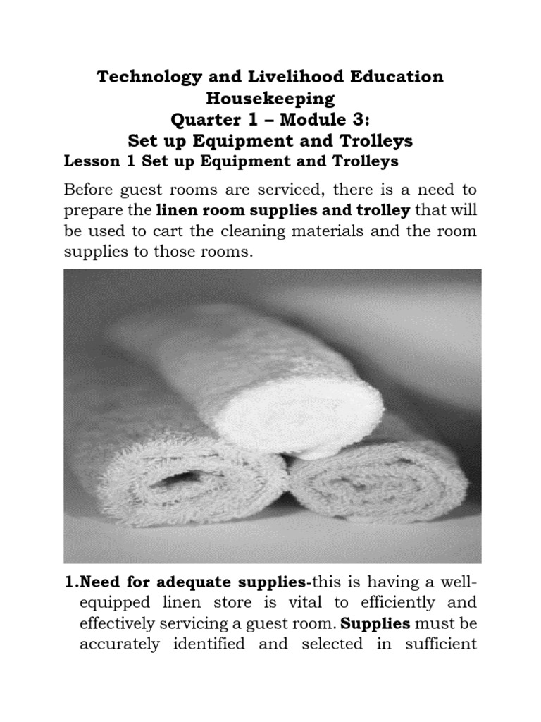 Housekeeping Equipment Setup Guide | PDF | Housekeeping | Bedding