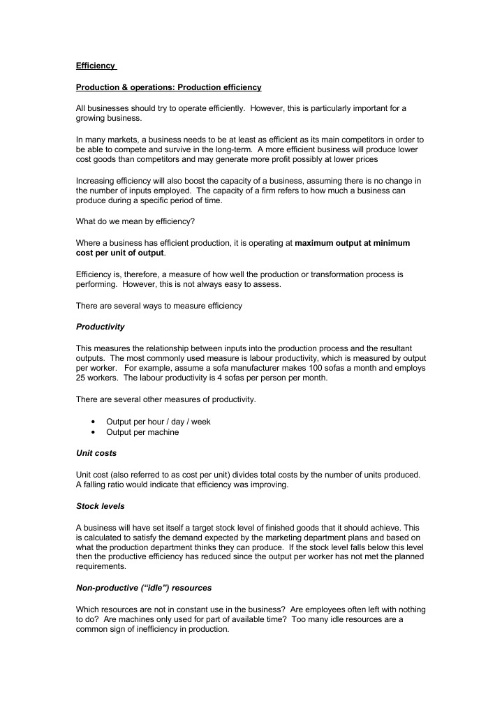 Efficiency Production & Operations: Production Efficiency: Productivity ...