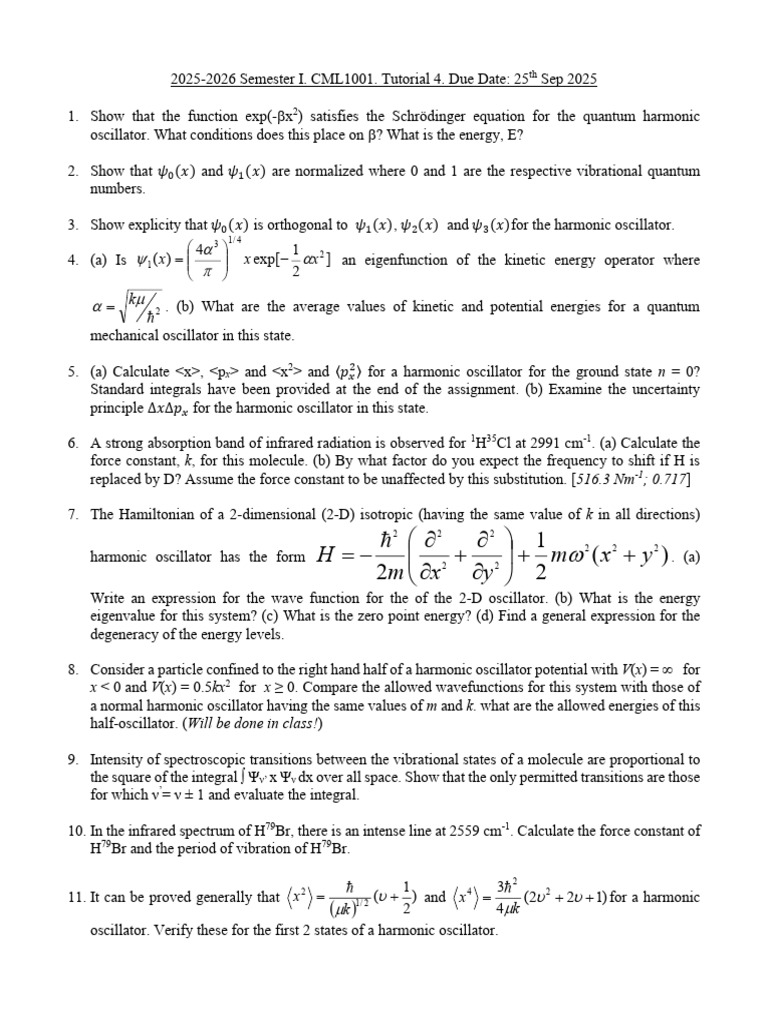 Quantum Harmonic Oscillator Assignment | PDF | Hamiltonian (Quantum ...