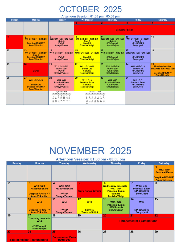 October-November 2025 Exam Schedule | PDF