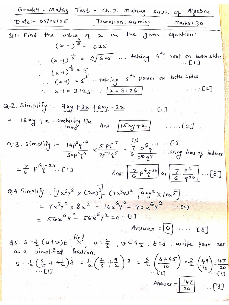 G9 Math Test2 Mark Scheme 5thaugust | PDF